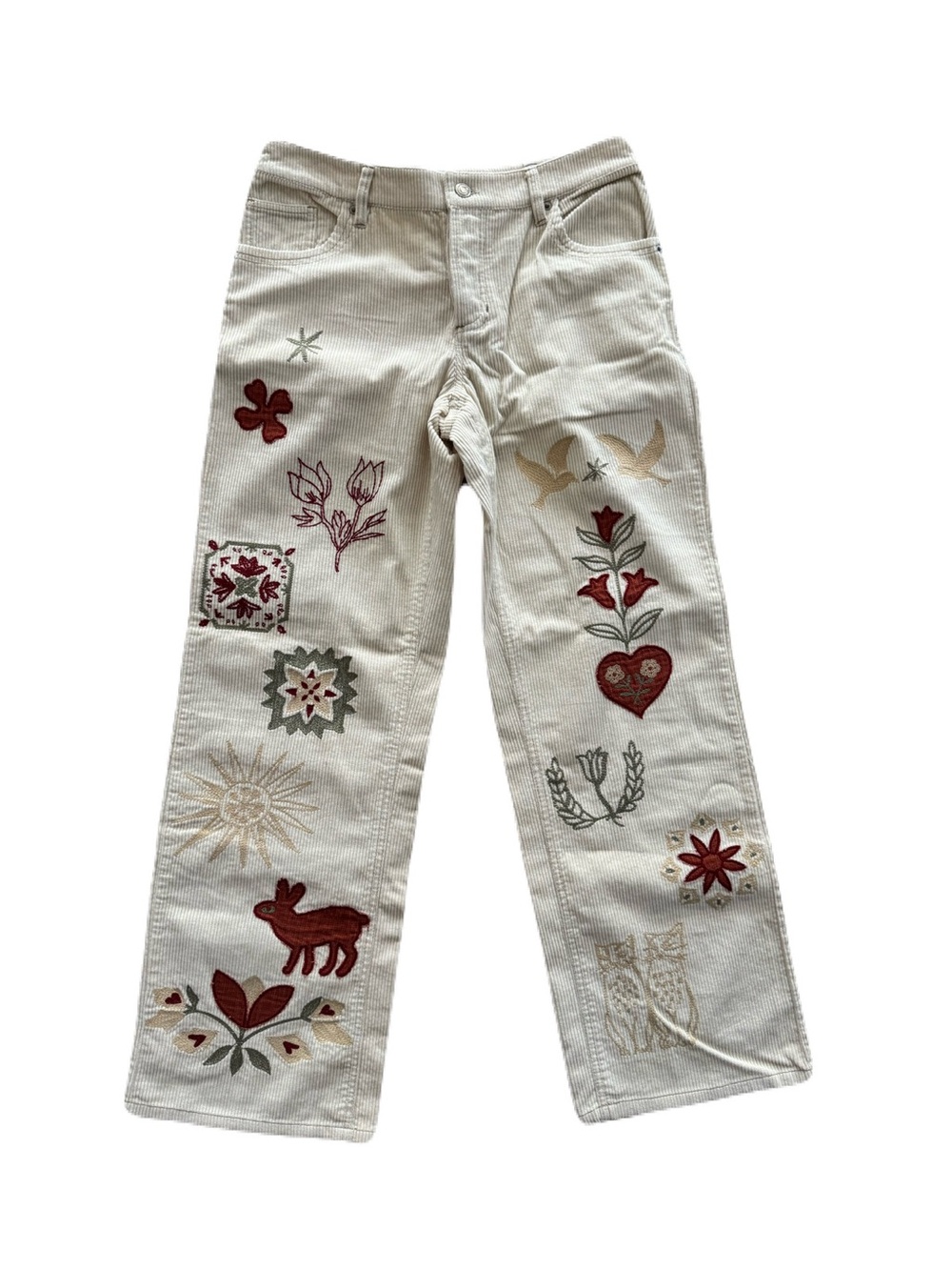 NWT Women's Free People Corduroy Embroidered Cream WideLeg Women’s Jeans Size 28 - Picture 2 of 8